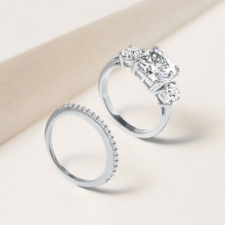 Yes, I Do 5.2CTW 3 Stone Cushion Cut & Eternity Band Rings - Set of 2