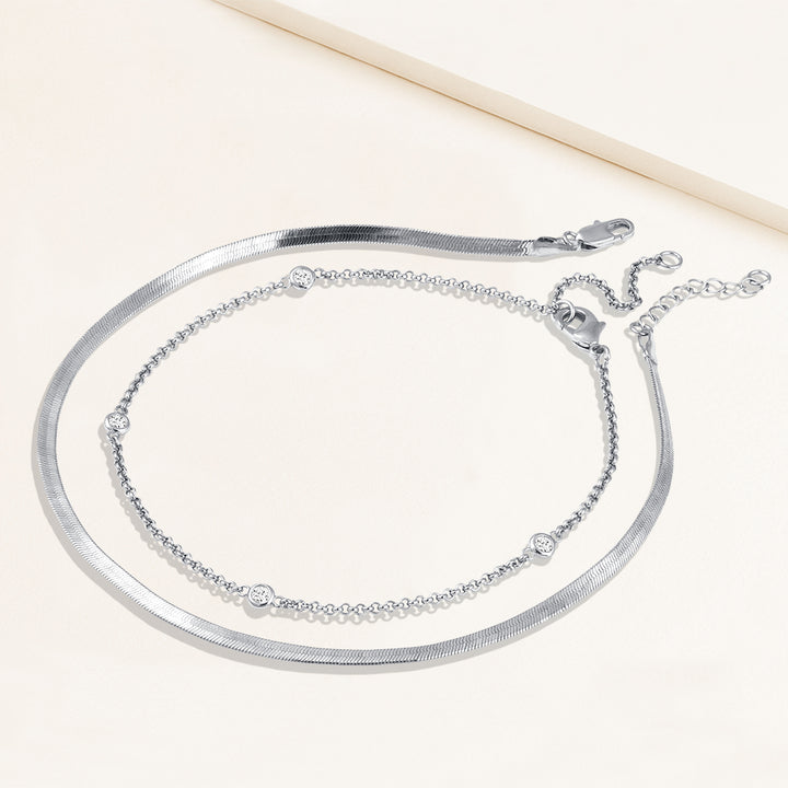 Passion Duo Herringbone and Station Chain Anklets - Set of 2