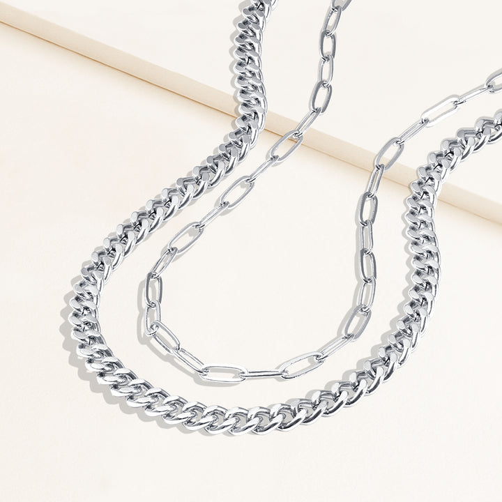 Celina Duo Curb & Thin Clip Chain Layering Necklaces - Set of 2