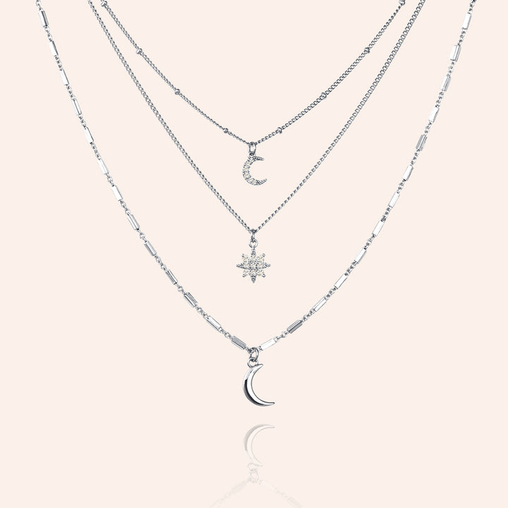 Over the Stars Triple Strand Pave Charms Layered Necklace