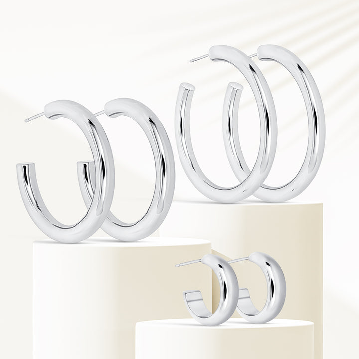 The Solana Trio High Polished Hoop Earrings - Set of 3