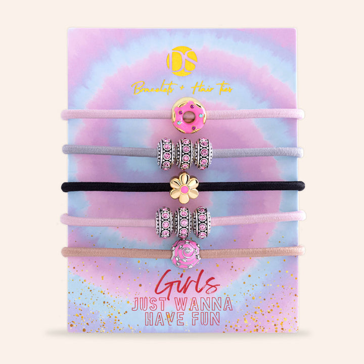 Girls Just Wanna Have Fun Hair Ties & Bracelet Jewels -  Set of 5